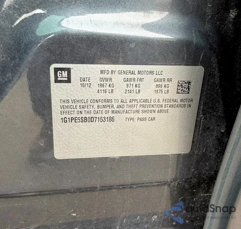 2013 Chevrolet Cruze Lt z USA, uszkodzony, nr VIN 1G1PE5SB0D7153186